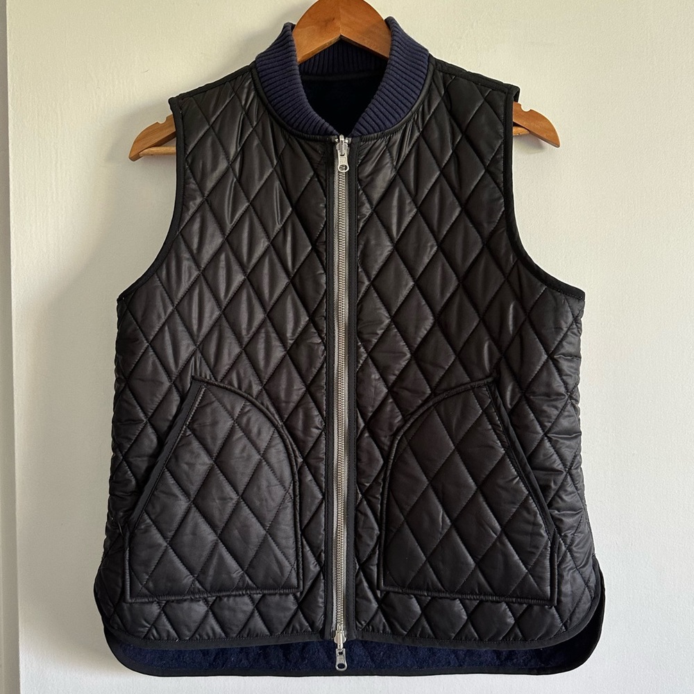 Madewell Blue/White Reversible Vest in Stripe Wool/Quilted Size Small EUC - Picture 11 of 15